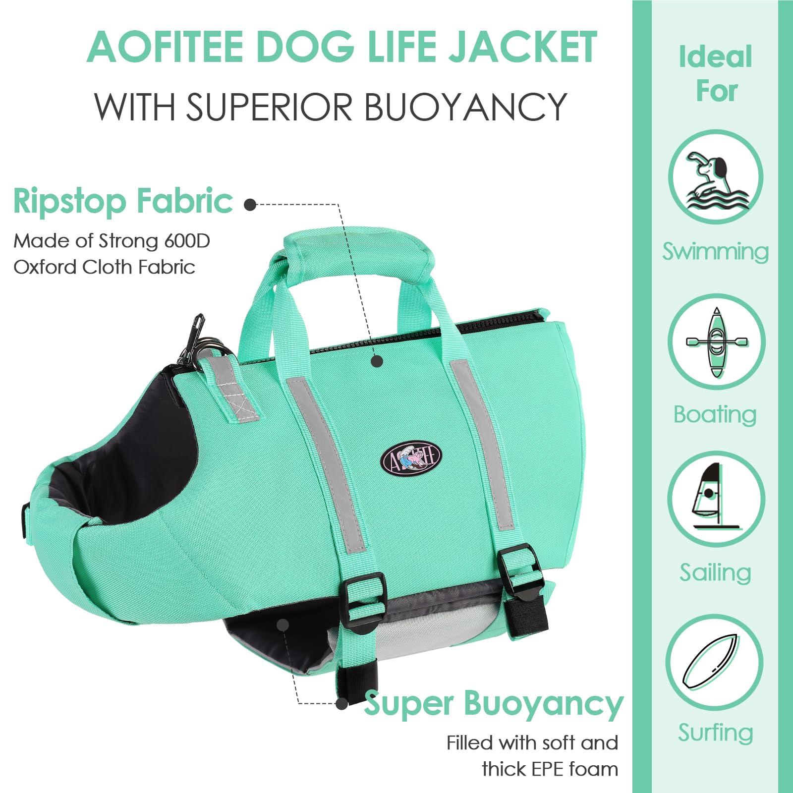 Bandes réfléchissantes AOFITEE sur gilet chien, meilleure visibilité nocturne.