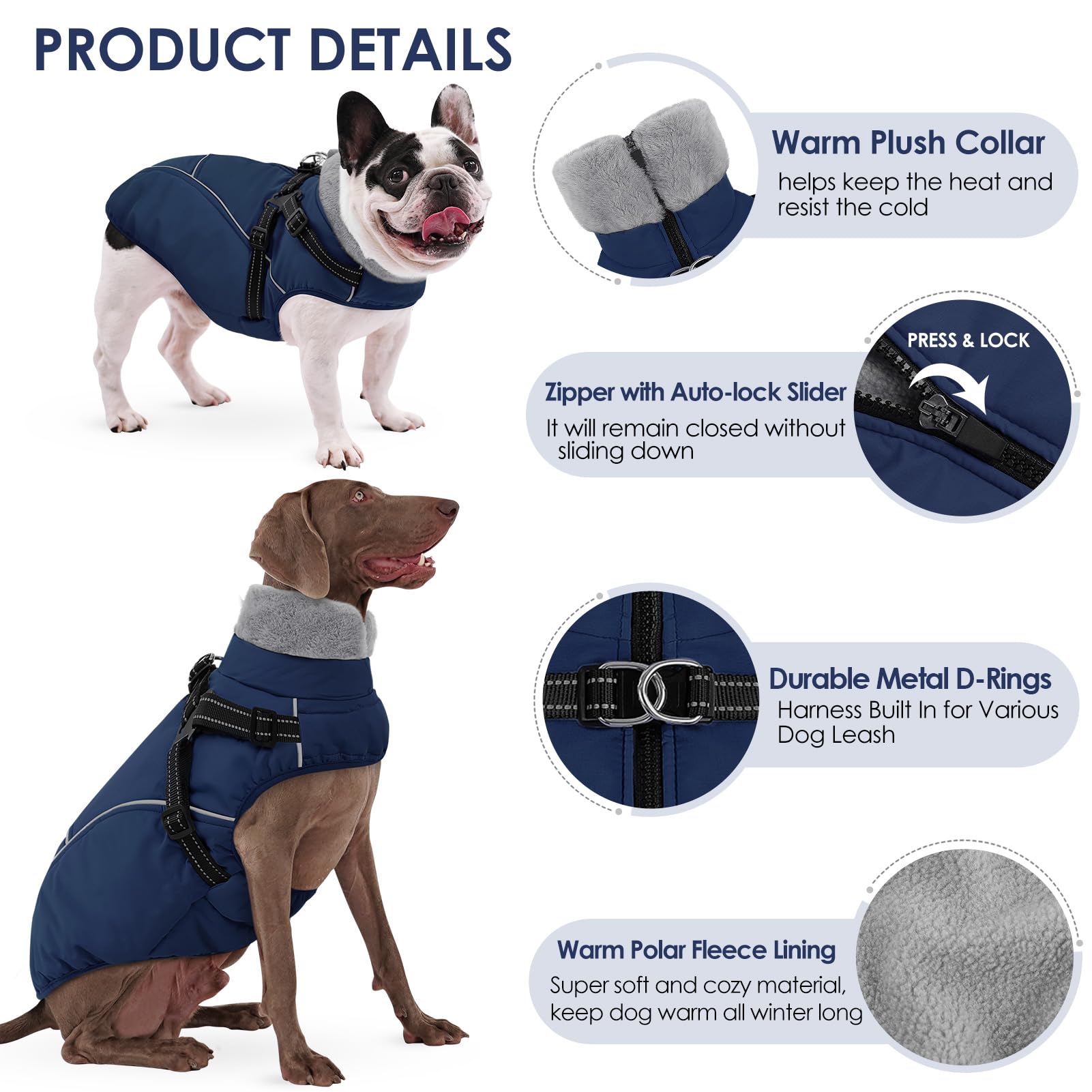 Collier en fourrure et confort thermique sur le manteau bleu AOFITEE