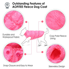 AOFITEE doudoune rose pour chien moyen: col roulé et fermeture pratique.