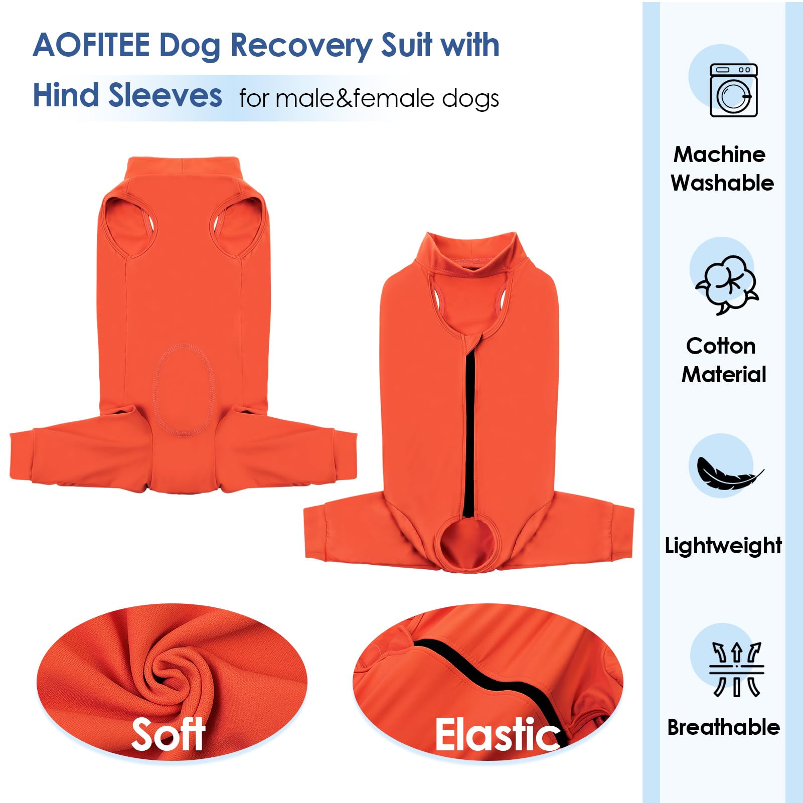 AOFITEE Manchette récupération chien XL avec fermeture dorsale pour ajustement sûr