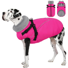 Manteau AOFITEE rose pour grand chien avec harnais intégré, confort et sécurité assurés.