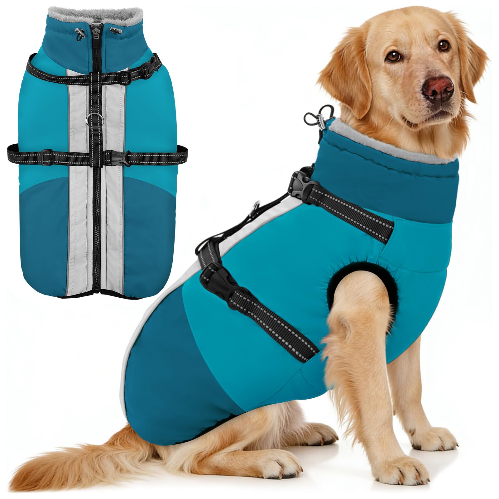 Manteau AOFITEE pour chien avec harnais intégré, pratique pour les promenades en sécurité.