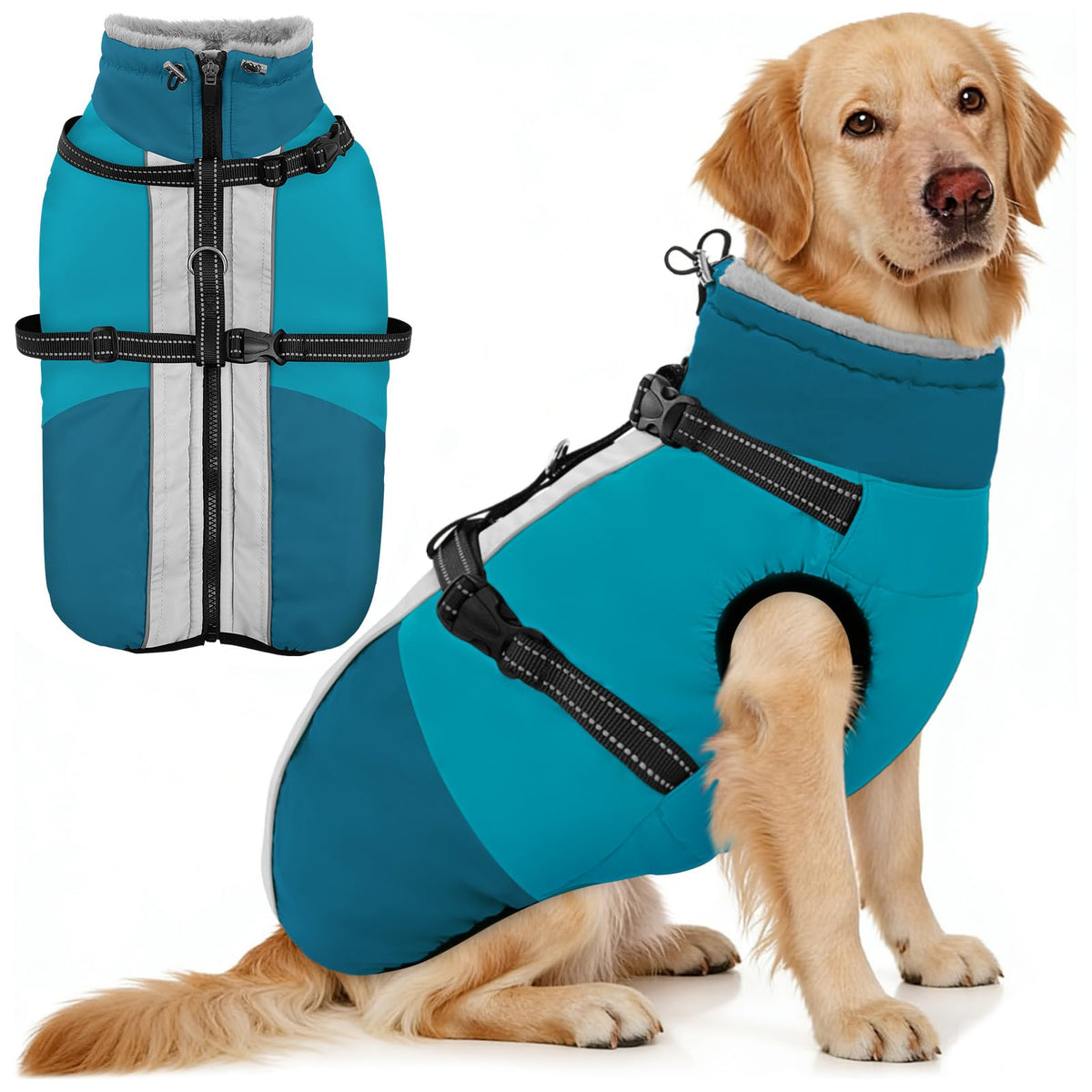 Manteau AOFITEE pour chien avec harnais intégré, pratique pour les promenades en sécurité.