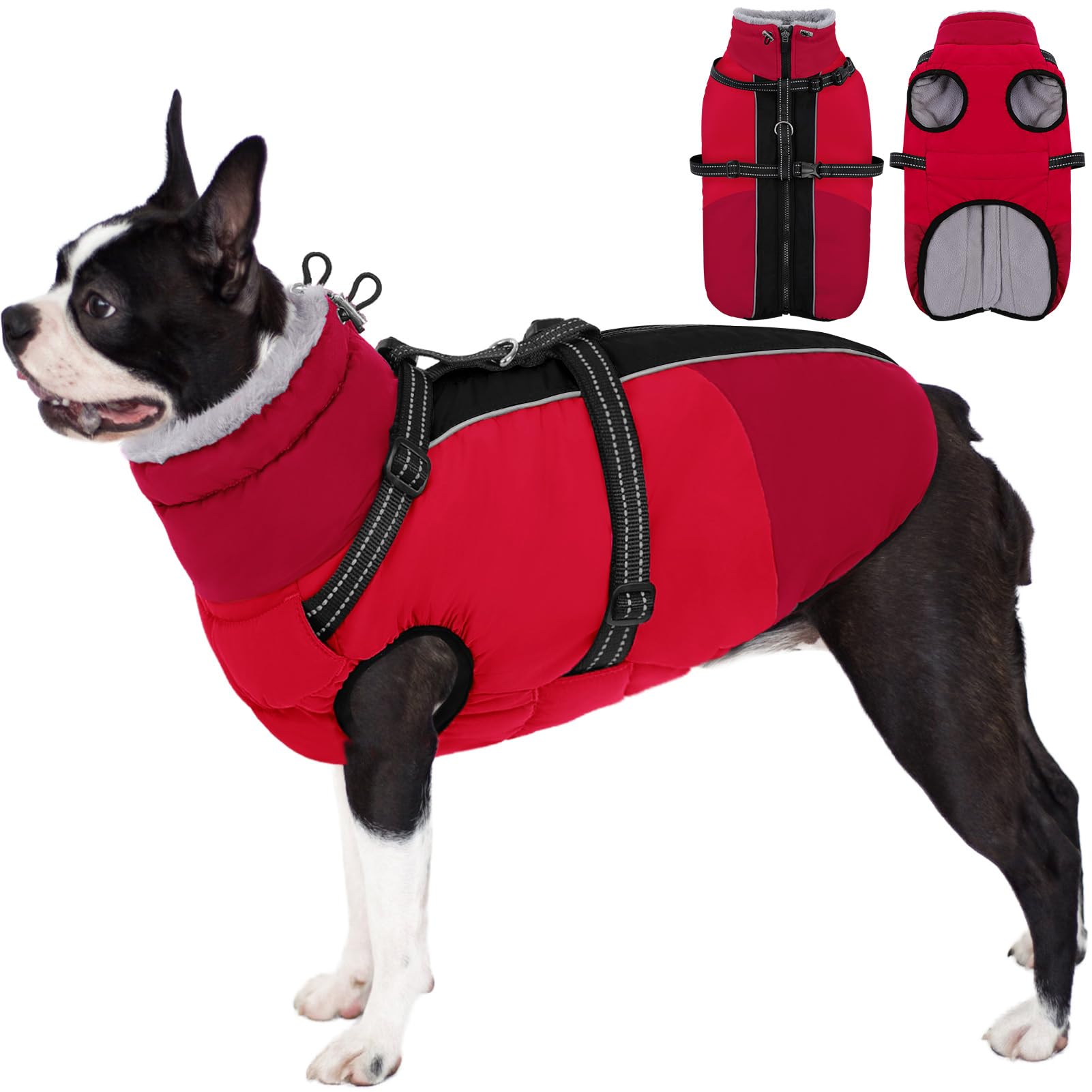 Le manteau AOFITEE pour chien montre le harnais intégré facilitant l attache de la laisse.