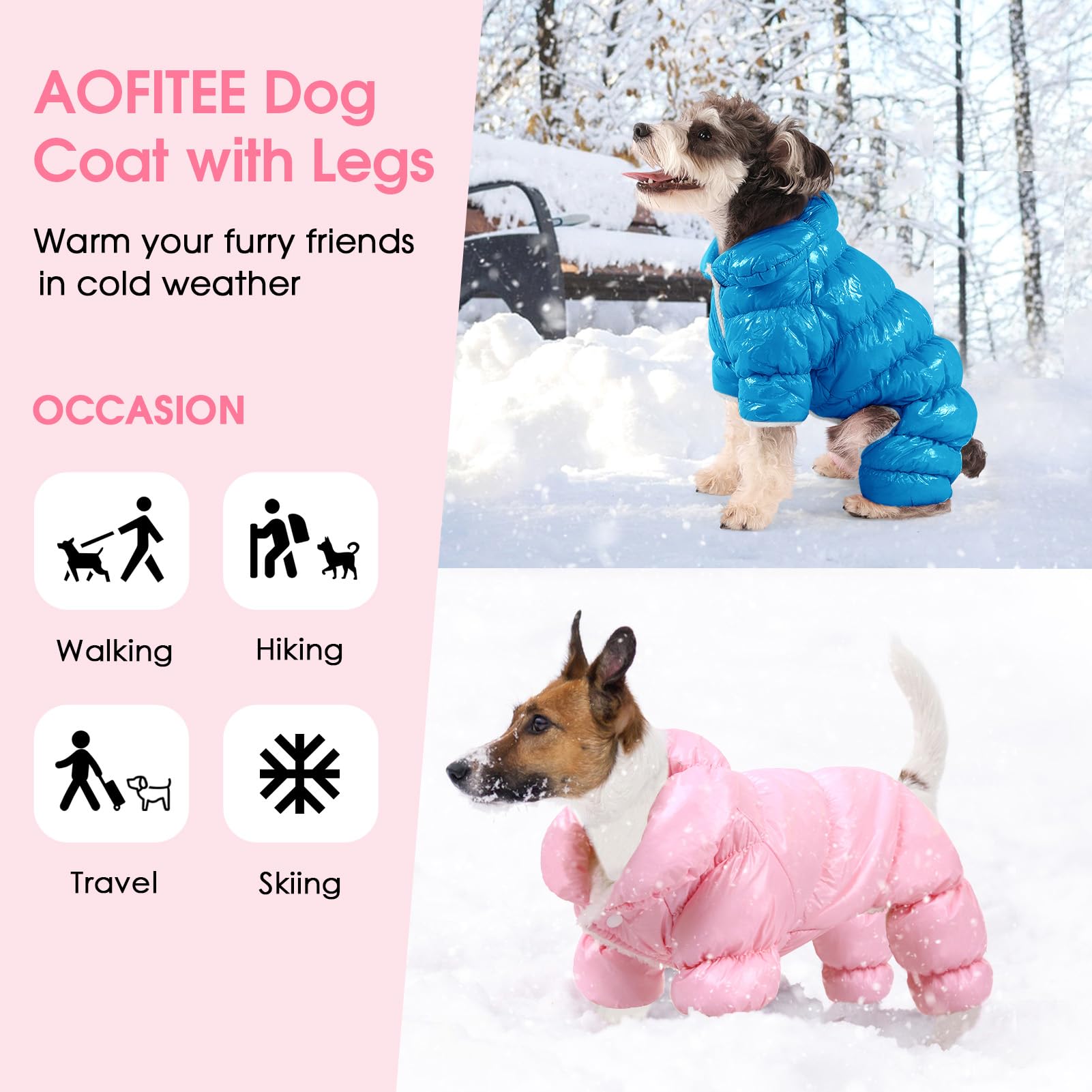 Manteau AOFITEE pour chien, vue latérale, ajustement confortable et liberté de mouvement.