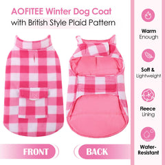 Manteau AOFITEE pour chien, plaid rose arriere avec poche pratique.