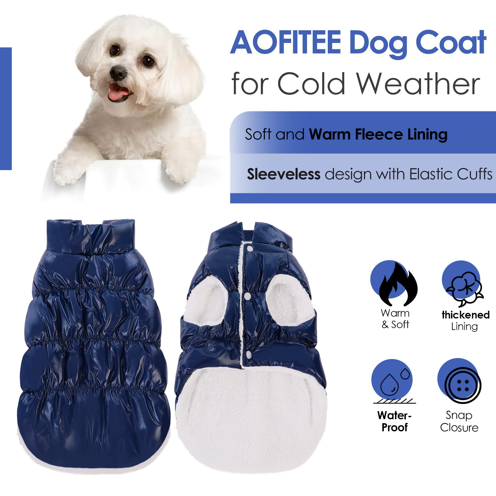 AOFITEE manteau chien petit avec doublure polaire chaude
