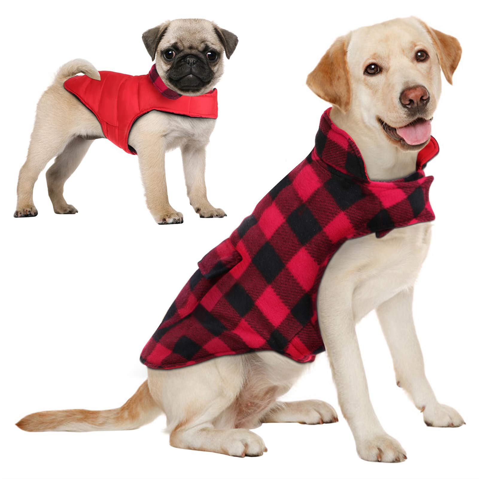 Manteau AOFITEE pour chien plaid rouge, chaleur et protection.