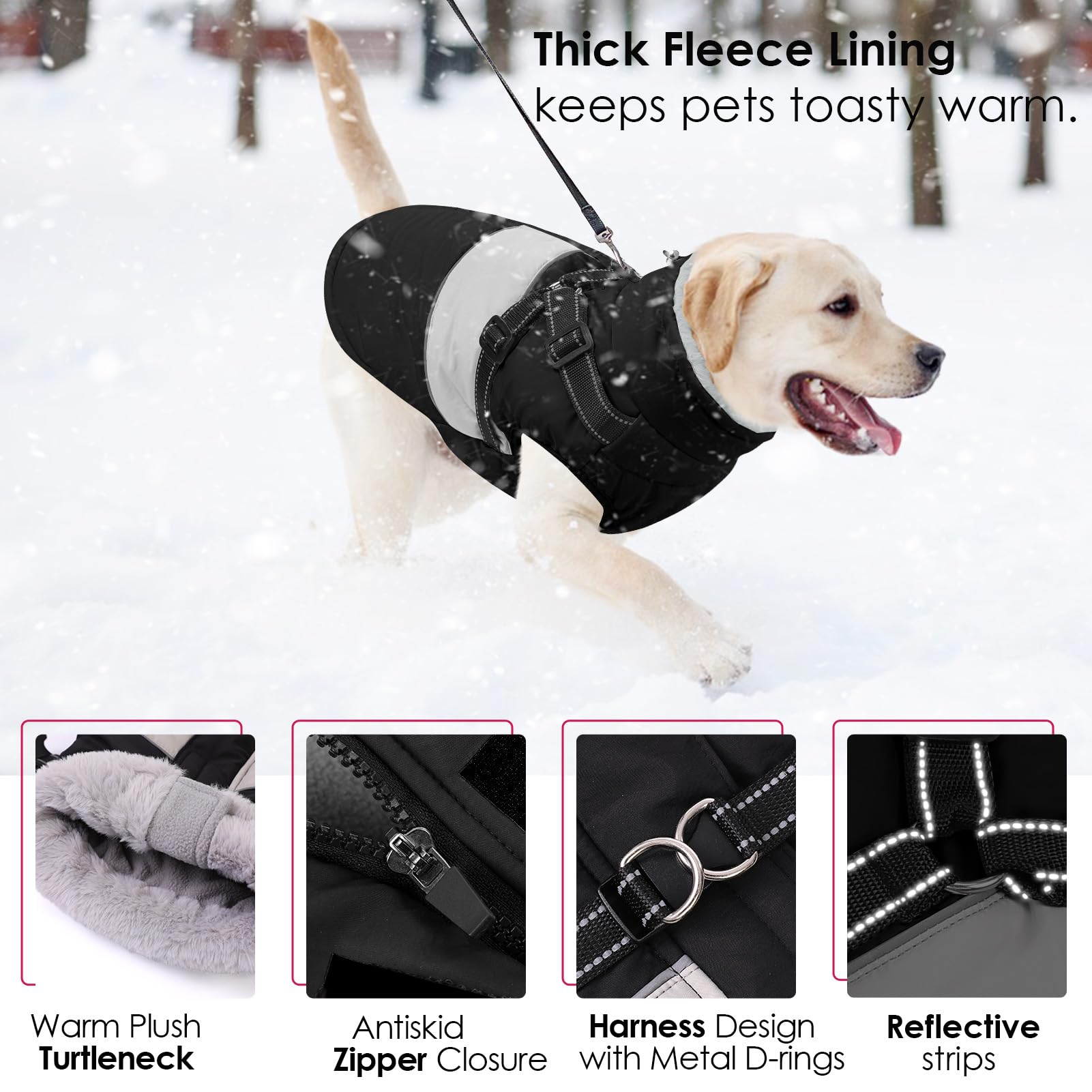 Manteau AOFITEE chien avec poitrine élastique et bandes réfléchissantes pour visibilité.