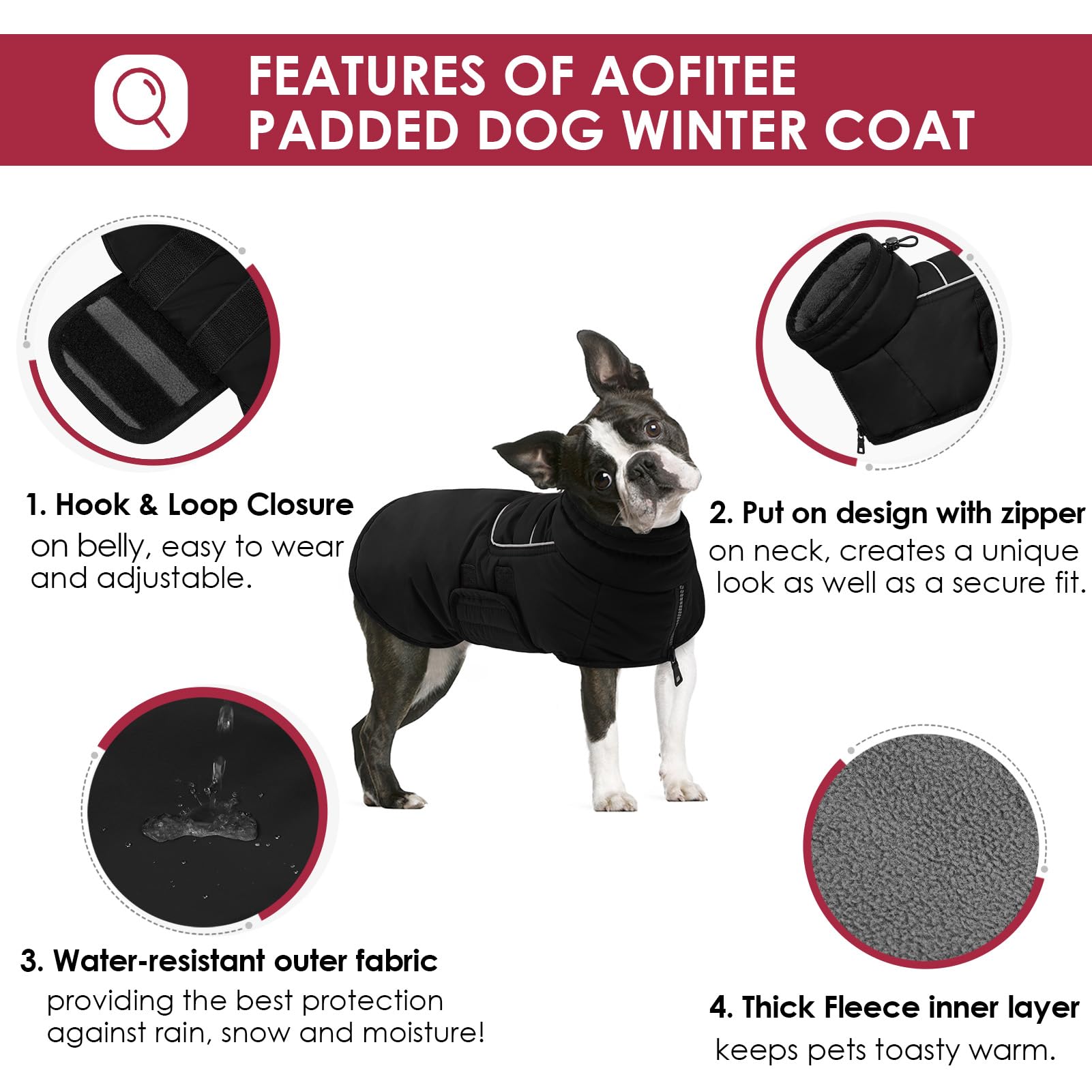 Manteau AOFITEE pour chien avec éléments réfléchissants pour sécurité nocturne.
