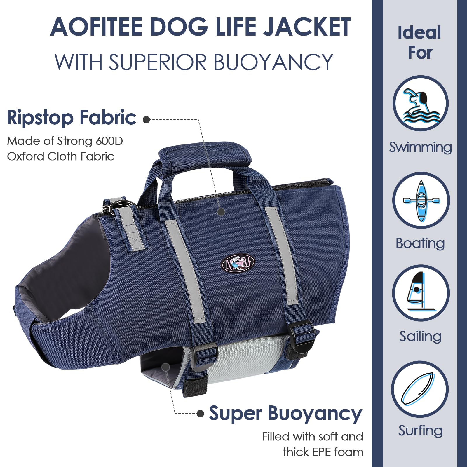 Bandes réfléchissantes sur le dos du gilet-chien AOFITEE pour meilleure visibilité.