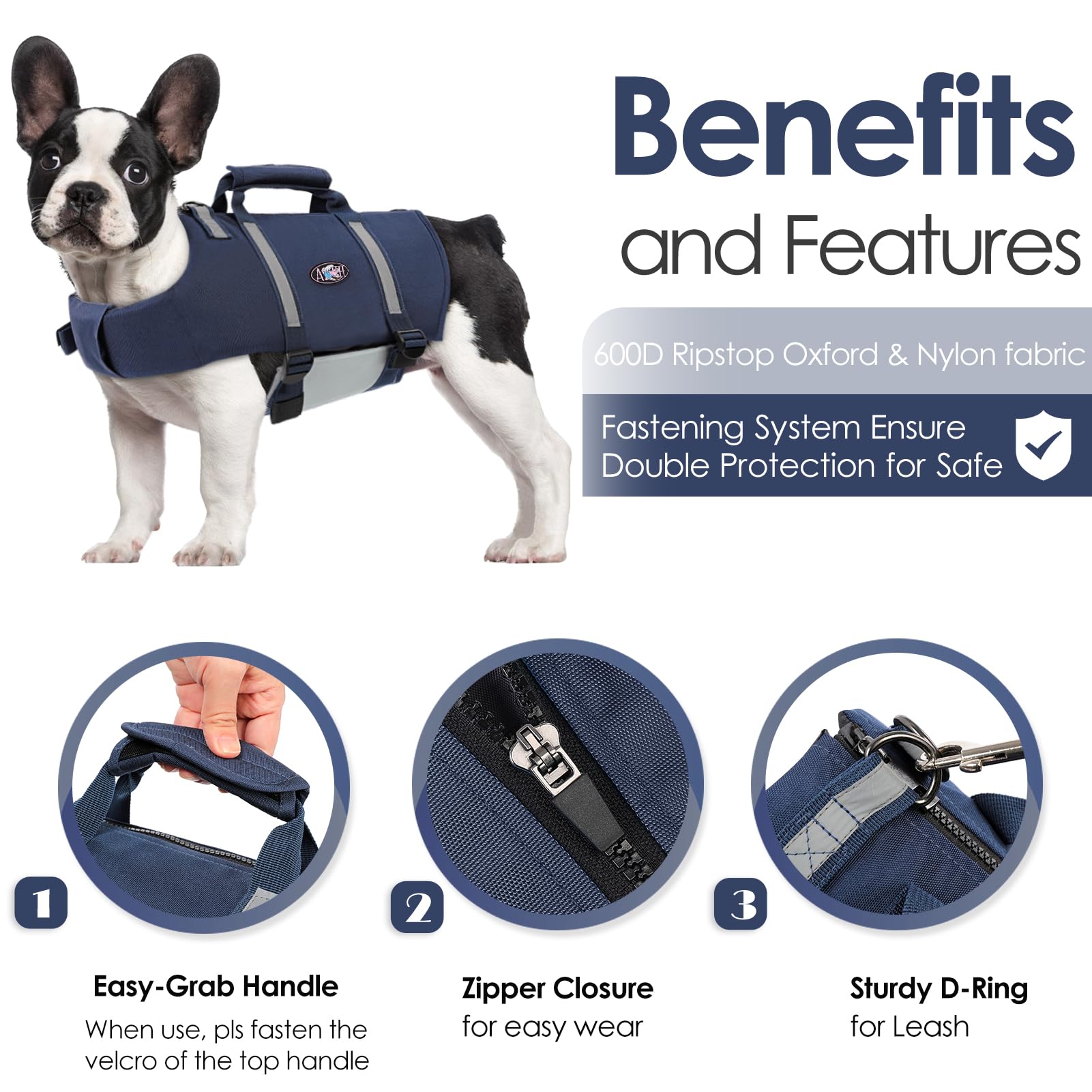 Réglages et boucles du gilet chien AOFITEE pour un ajustement sûr.