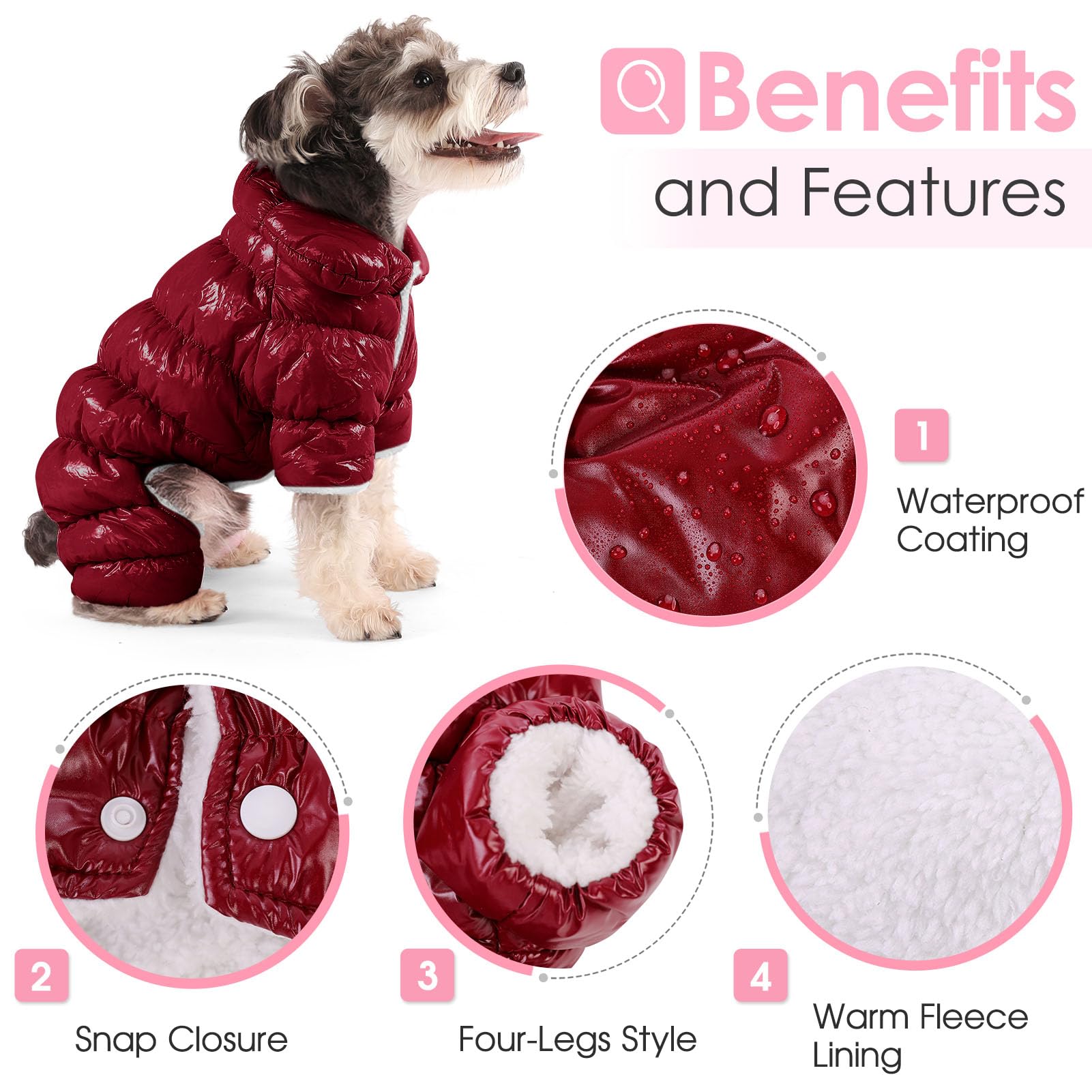 Veste hivernale AOFITEE pour petit chien rouge, pratique à enfiler et chaude.