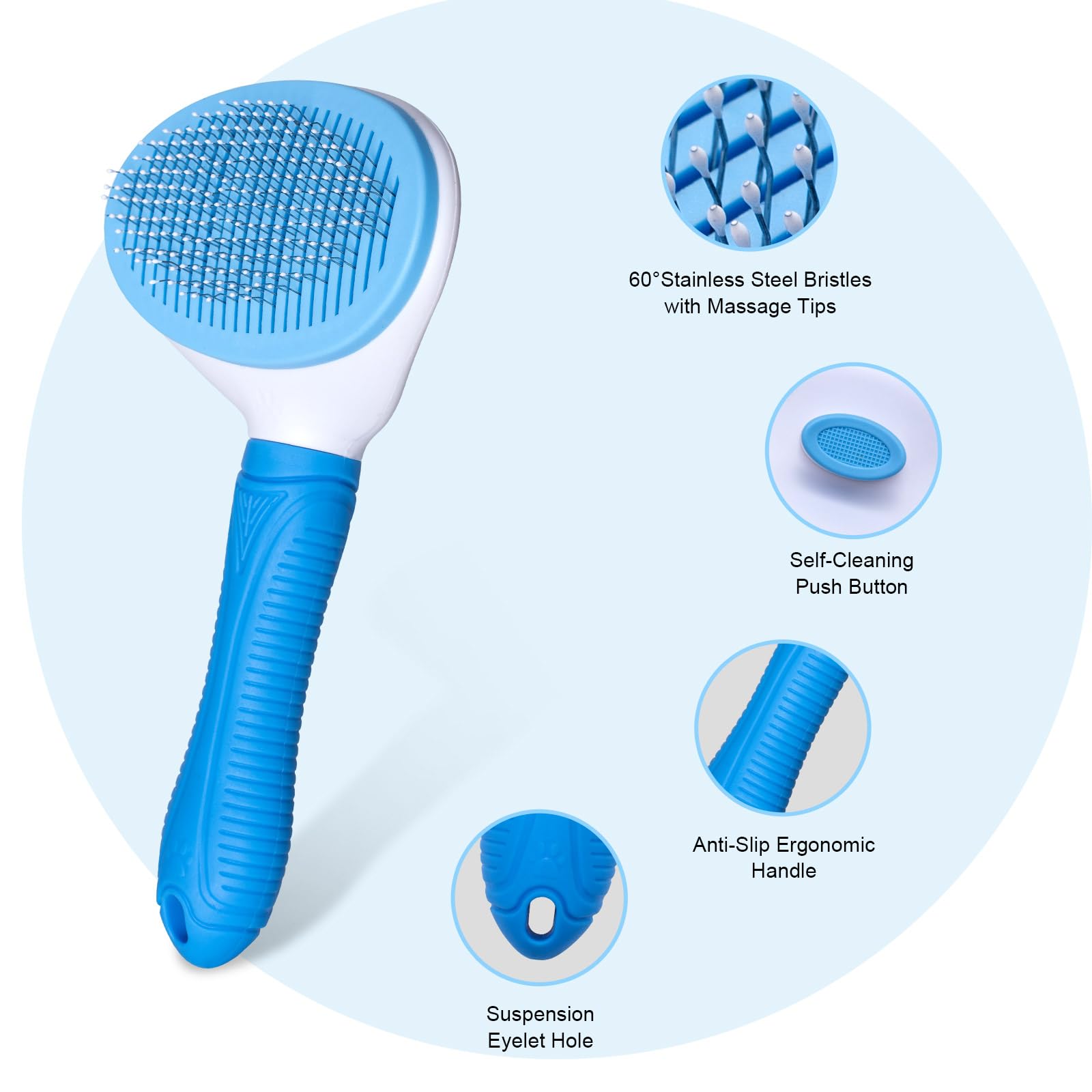 Brosse slicker Aogeili cible les poils morts et le sous-poil pendant le brossage.