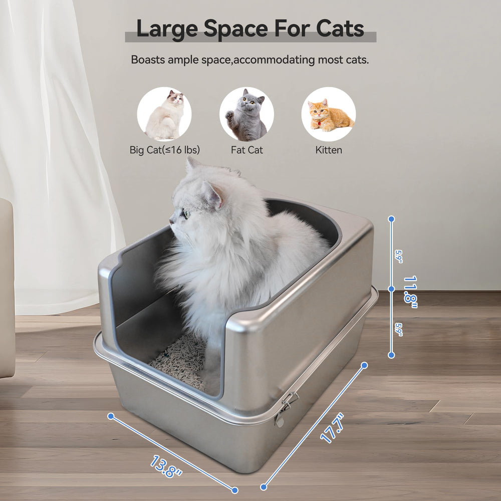 Aothey bac litière acier inox avec bords arrondis pour sécurité des chats
