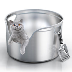 Litière inox ronde Aothey XL: espace généreux pour grands chats.