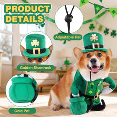 Aotiooy costume lutin chien vert éclatant pour célébrations irlandaises.