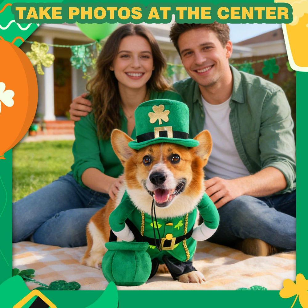 Lutin irlandais Aotiooy chien et chat ensemble prêt pour la fête.