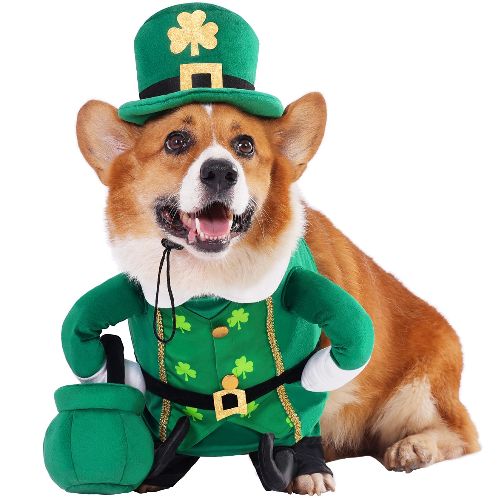 Costume lutin irlandais Aotiooy pour chien, chapeau ajustable et confort.