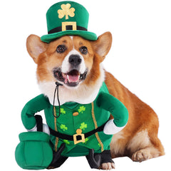 Costume lutin irlandais Aotiooy pour chien, chapeau ajustable et confort.
