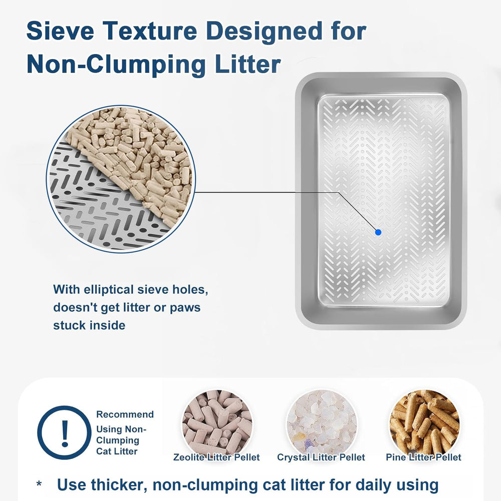 AOTECC XXL sifting pan inside view, illustrating efficient sawdust separation with pine pellets.