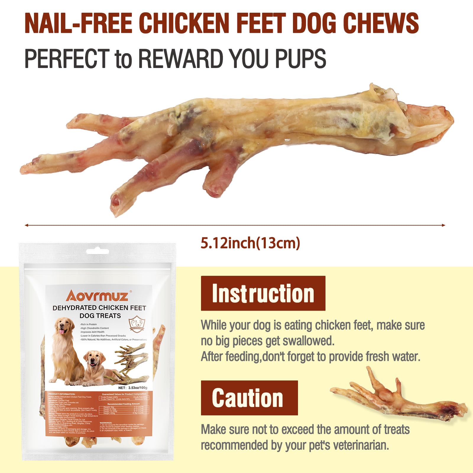 Ingrédient unique Aovrmuz pattes de poulet séchées pour une alimentation simple