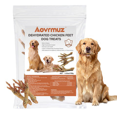 Aovrmuz pattes de poulet sèches emballage, friandise protéinée et naturelle pour chien