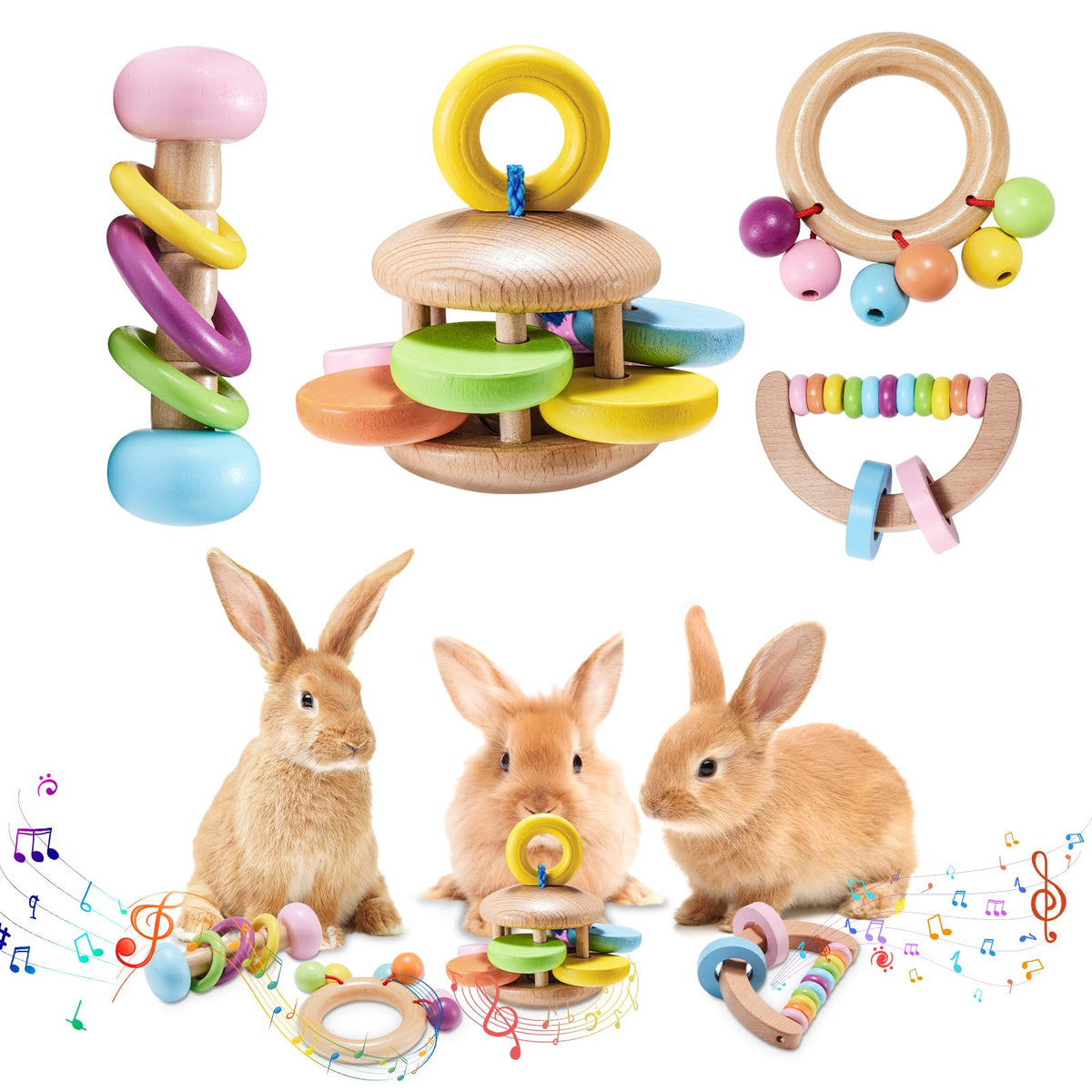 AOWPFVV jouets en bois pour lapin – ensemble de 4 pièces pour l’enrichissement.