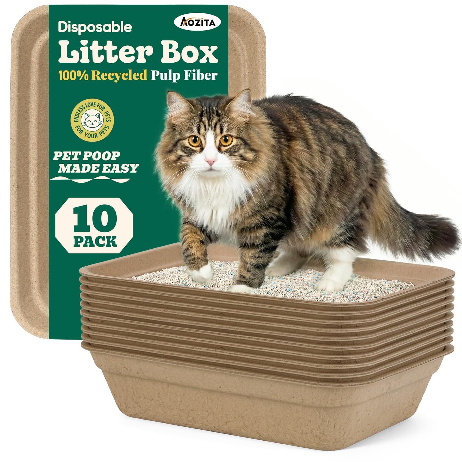 AOZITA: 10 boîtes jetables pour bac à litière chat, pratique et économique.