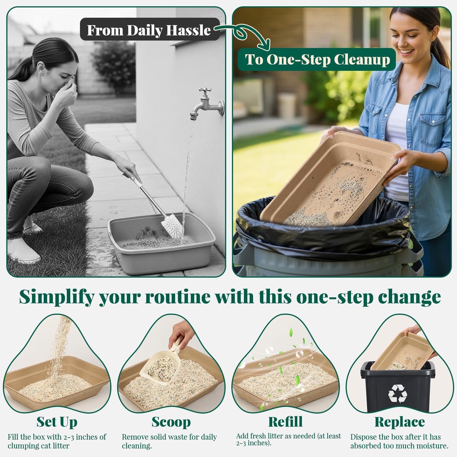 AOZITA litière recyclable et sans plastique, respectueuse de l'environnement.