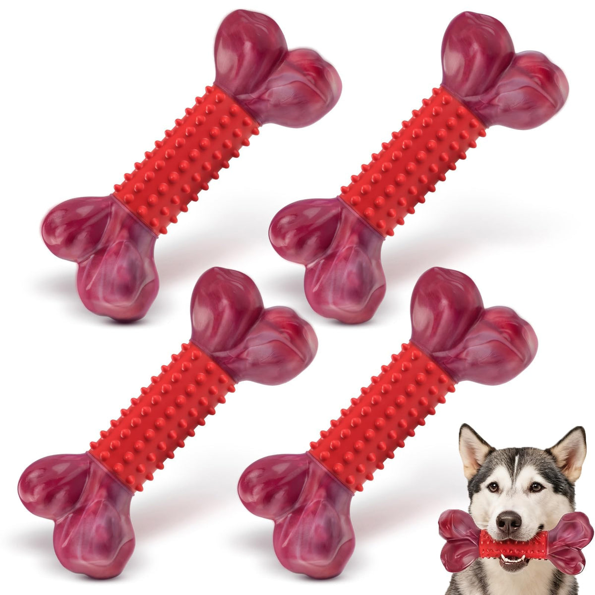 Jouet Apasiri 4-pack durable au boeuf, longue durée pour chiens moyens et gros
