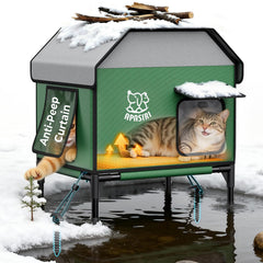 Apasiri maison-chat-exterieur-chauffee-hiver: abri chaleureux résistant aux intempéries.
