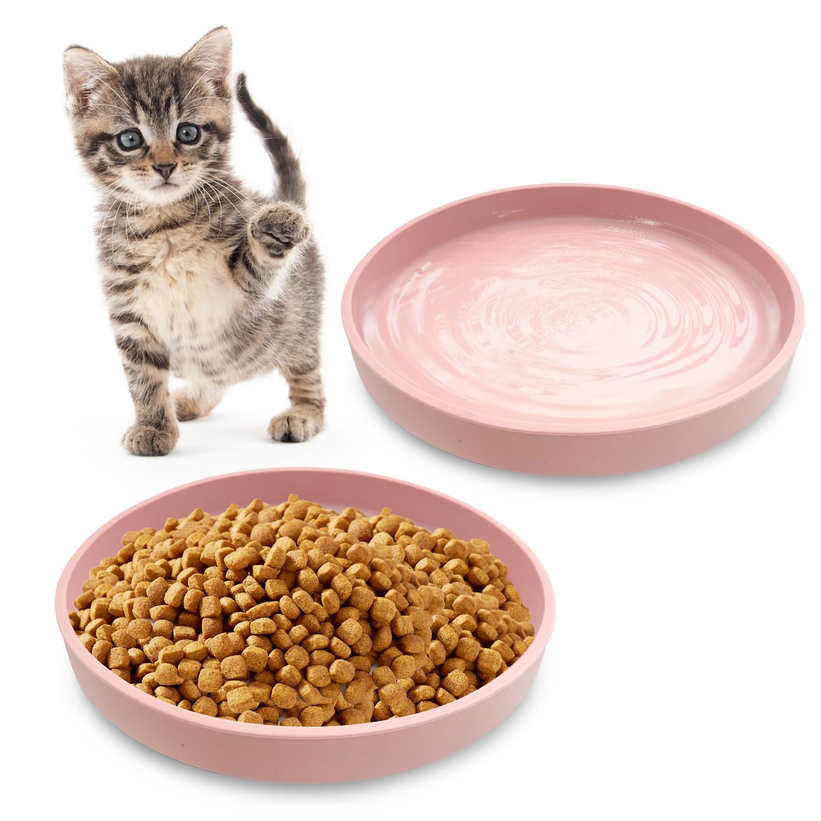 Bol Apatal pour chat en silicone peu profond rose ensemble deux, pratique pour nourriture.