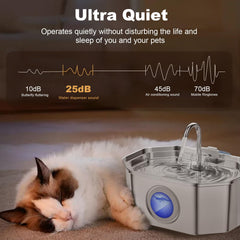 APAUK fontaine chat inox avec fenêtre de niveau d'eau pour vérifications rapides.