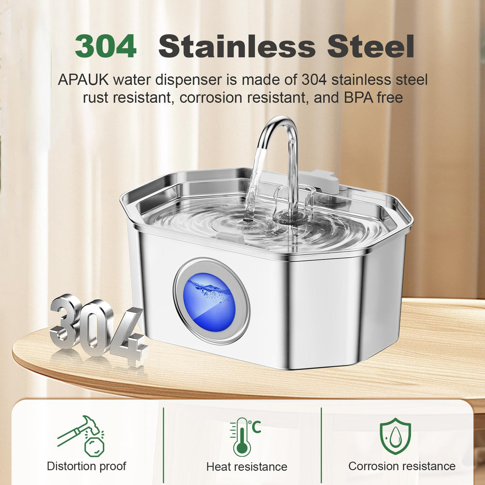 APAUK fontaine chat inox, pompe ultra silencieuse pour un flux discret.