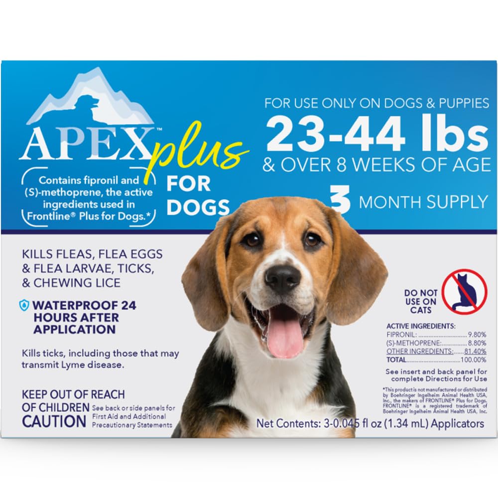 Apex Plus: bouteille-topique, application facile et prévention mensuelle.