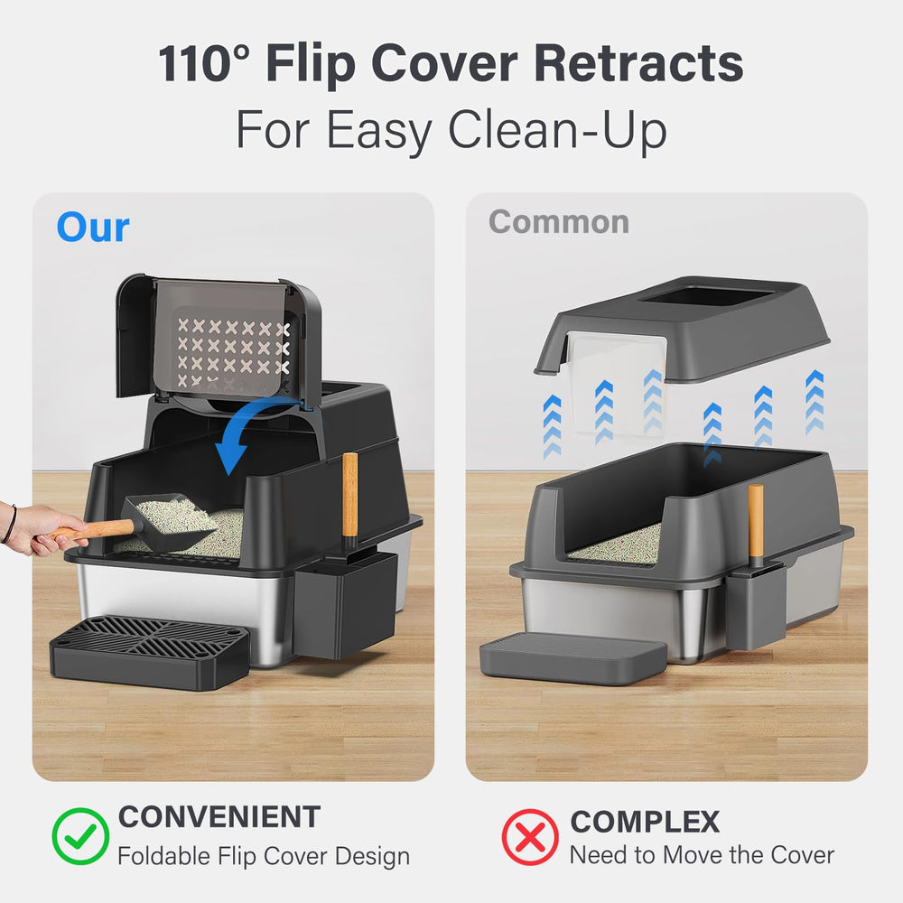 Litière Aphyxen avec entrée par le dessus, accès pratique pour tous les chats.