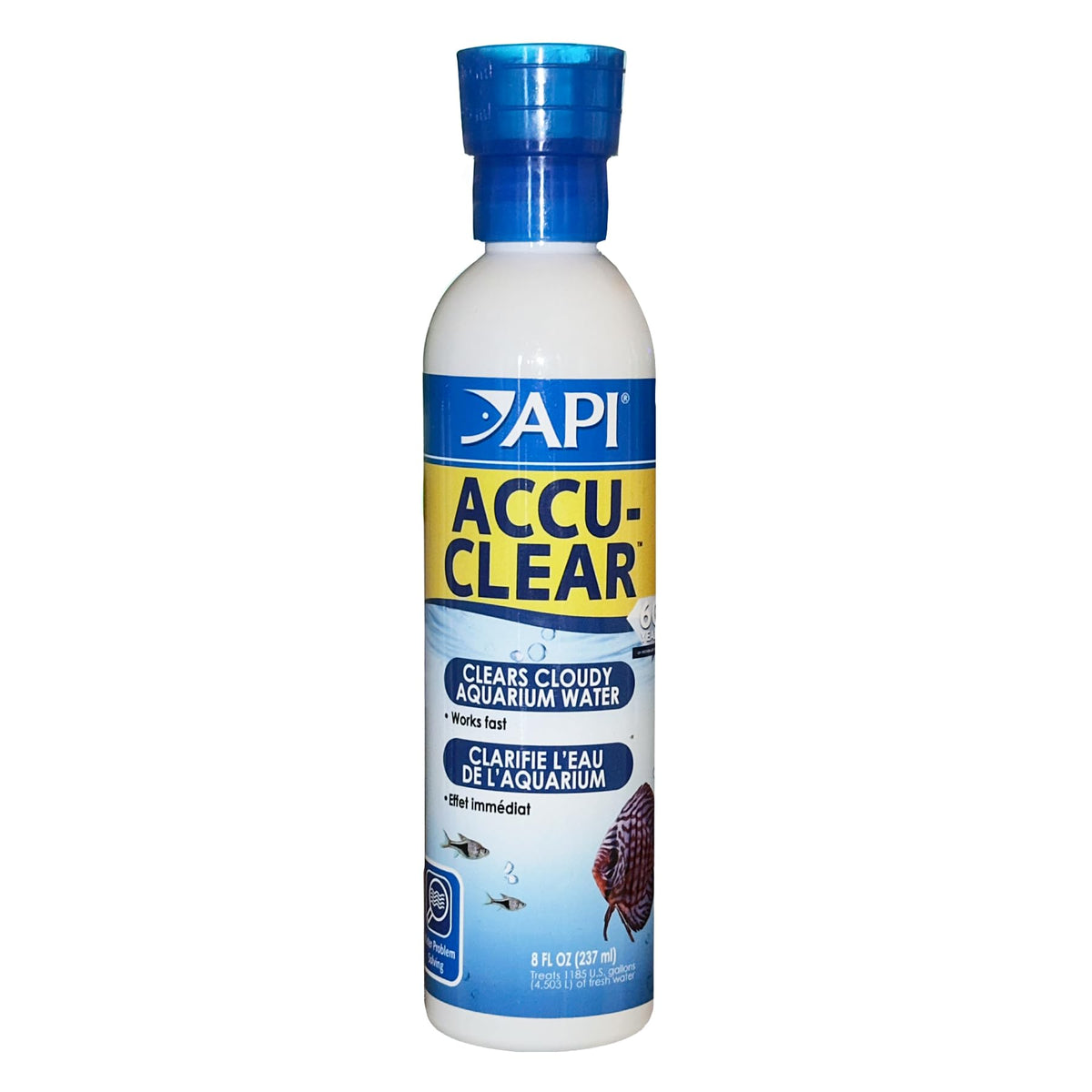 API ACCU-CLEAR : bouteille montrant le clarifiant pour eau d'aquarium plus claire.