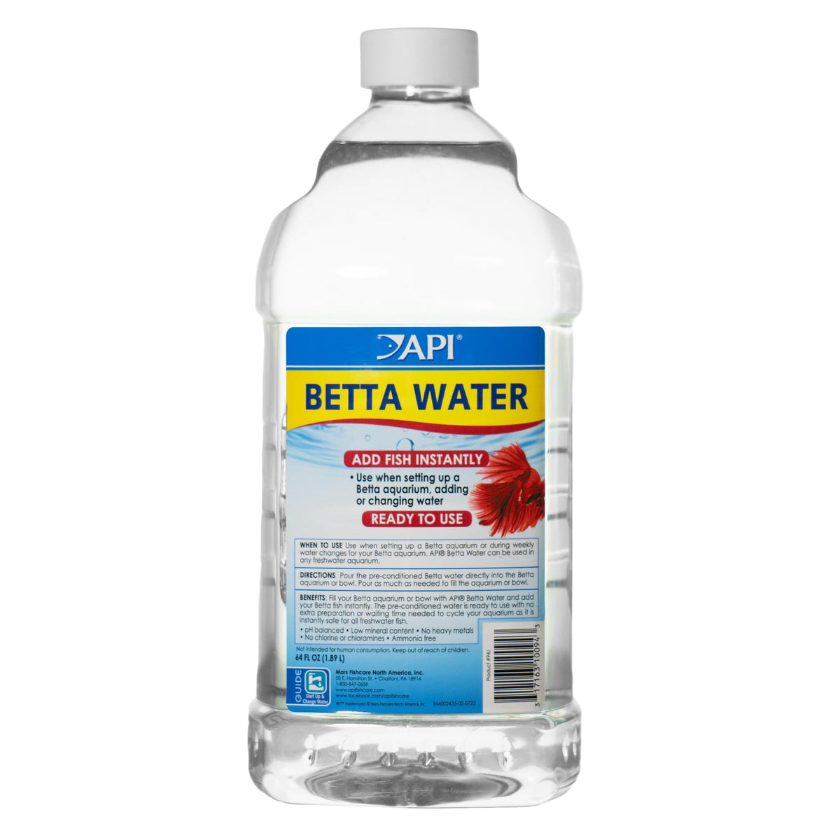 API Betta Water, bouteille préconditionnée prête à l'emploi pour démarrer l'aquarium Betta.