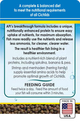 API CICHLID PELLETS: ingrédients spiruline-banane-pois pour digestion améliorée.