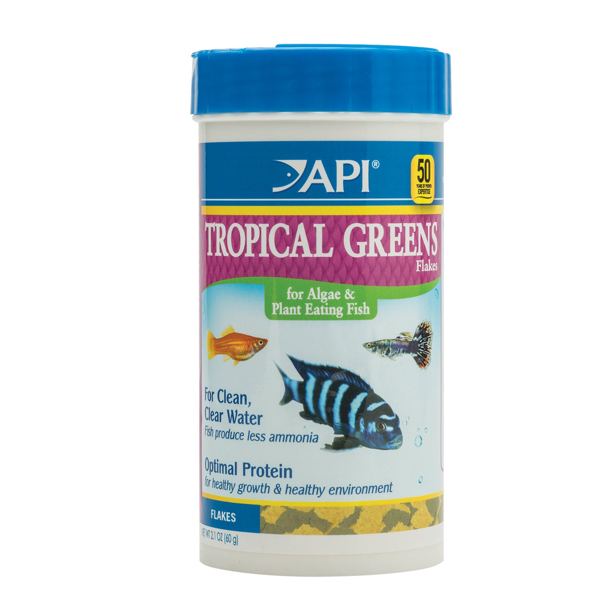 Flocons API Verdure Tropicale dans l'emballage, pratique et prêt à l'emploi pour vos poissons.