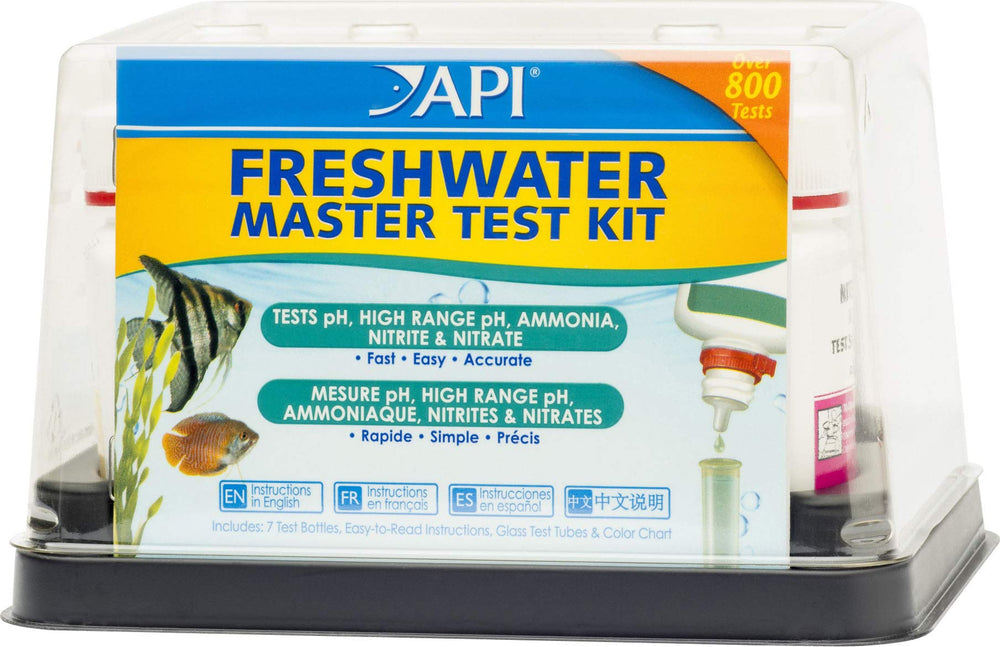 API Freshwater Master Test Kit avec fioles et carte couleur pour évaluer rapidement la qualité de l'eau.