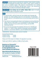 Étiquette de dosage API MARINE CALCIUM indiquant les instructions pour le dosage récif.