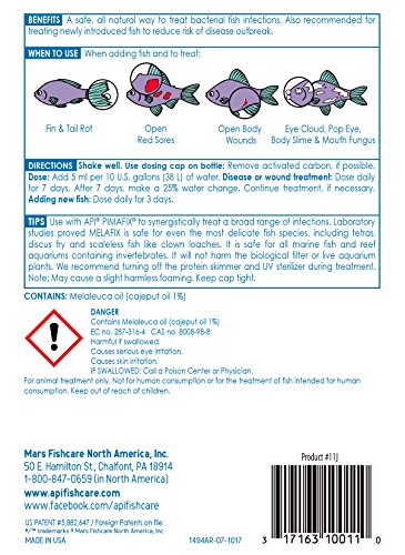 API MELAFIX : dosage recommandé de 5 ml par 10 gallons, soutien potentiel contre les infections.