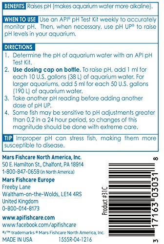 API pH Up – étiquette claire facilitant le dosage pour l’aquarium.