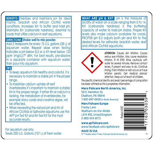 API PROPER pH 8.2 — Étiquette claire et guide d’utilisation pour aquarium.