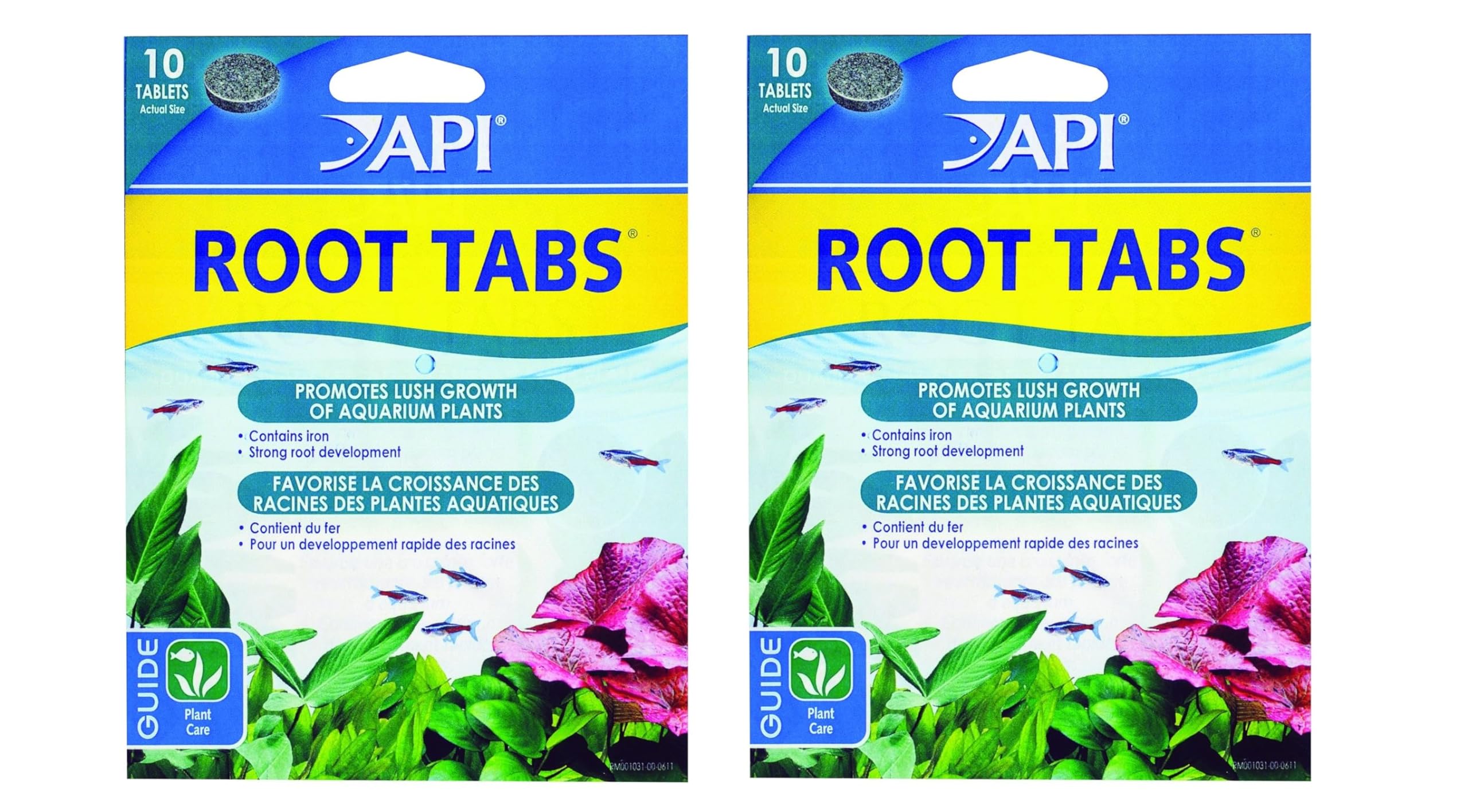 API Root Tabs montre l’emballage, prêt à fertiliser les plantes d’aquarium.
