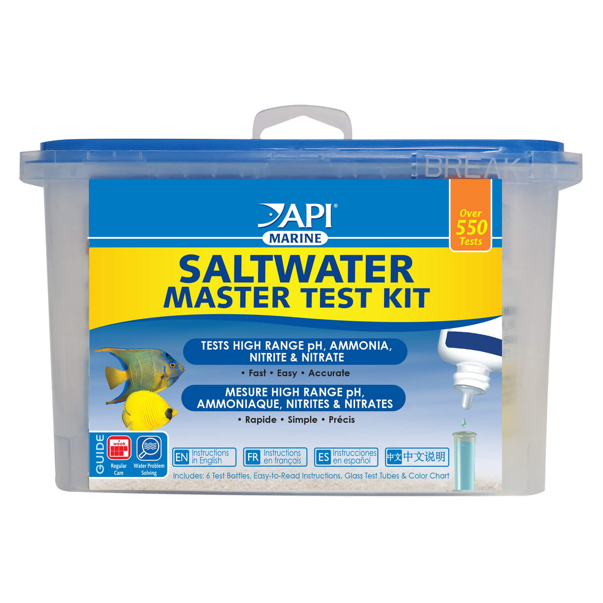 API Saltwater Master Test Kit – ensemble complet pour le contrôle régulier de l'eau.