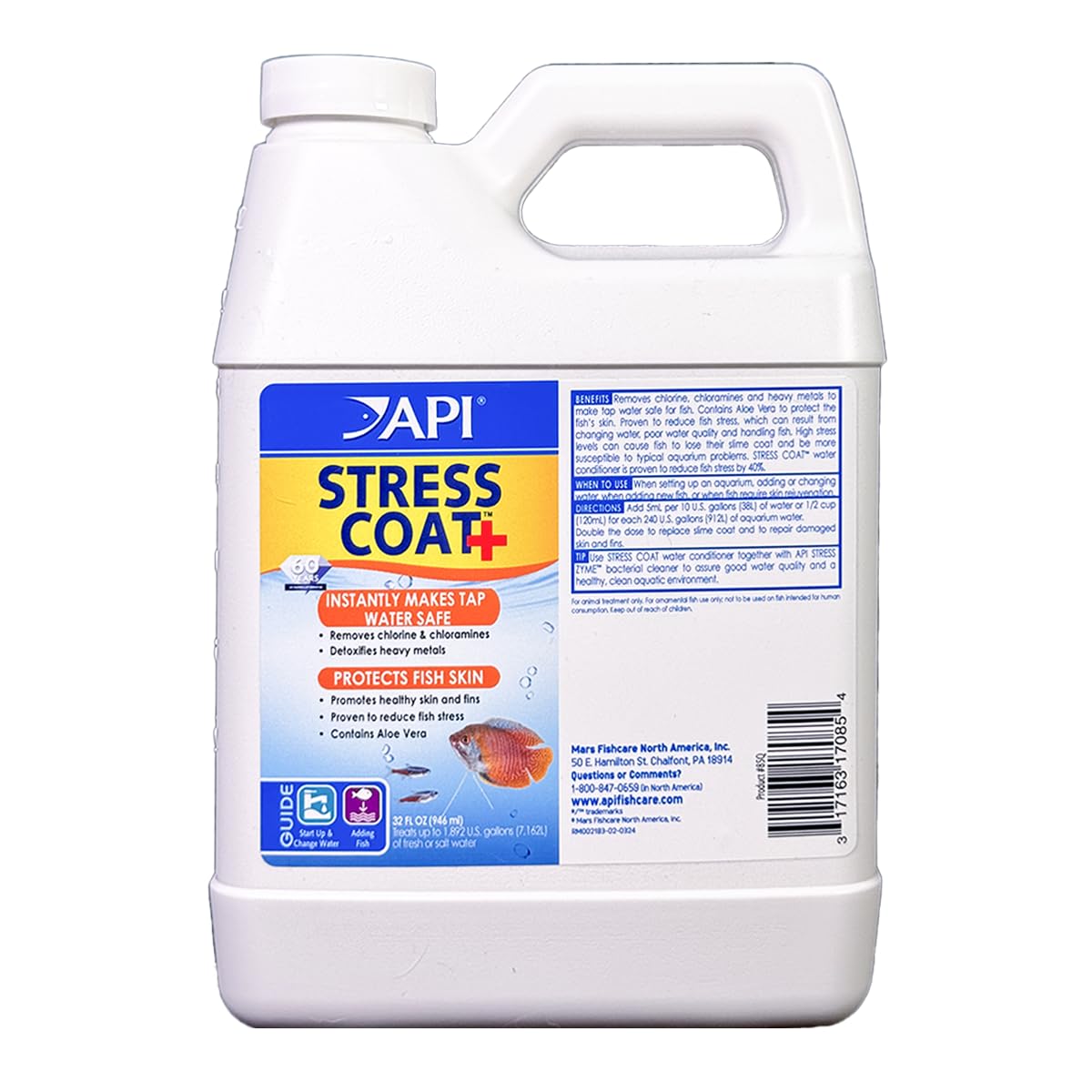 Flacon API Stress Coat 32 oz prêt à déchlorer et protéger les poissons.