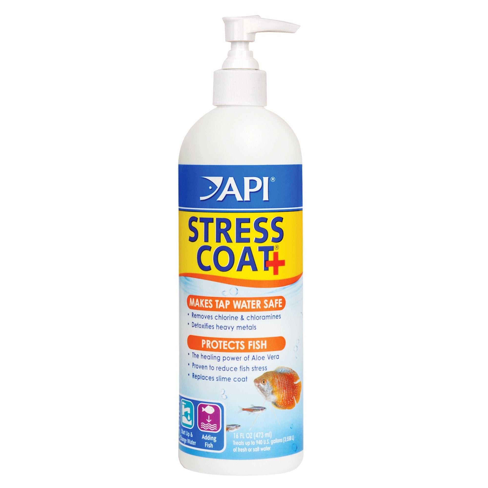 API Stress Coat — bouteille 473 ml prête à traiter l'eau et protéger les poissons.